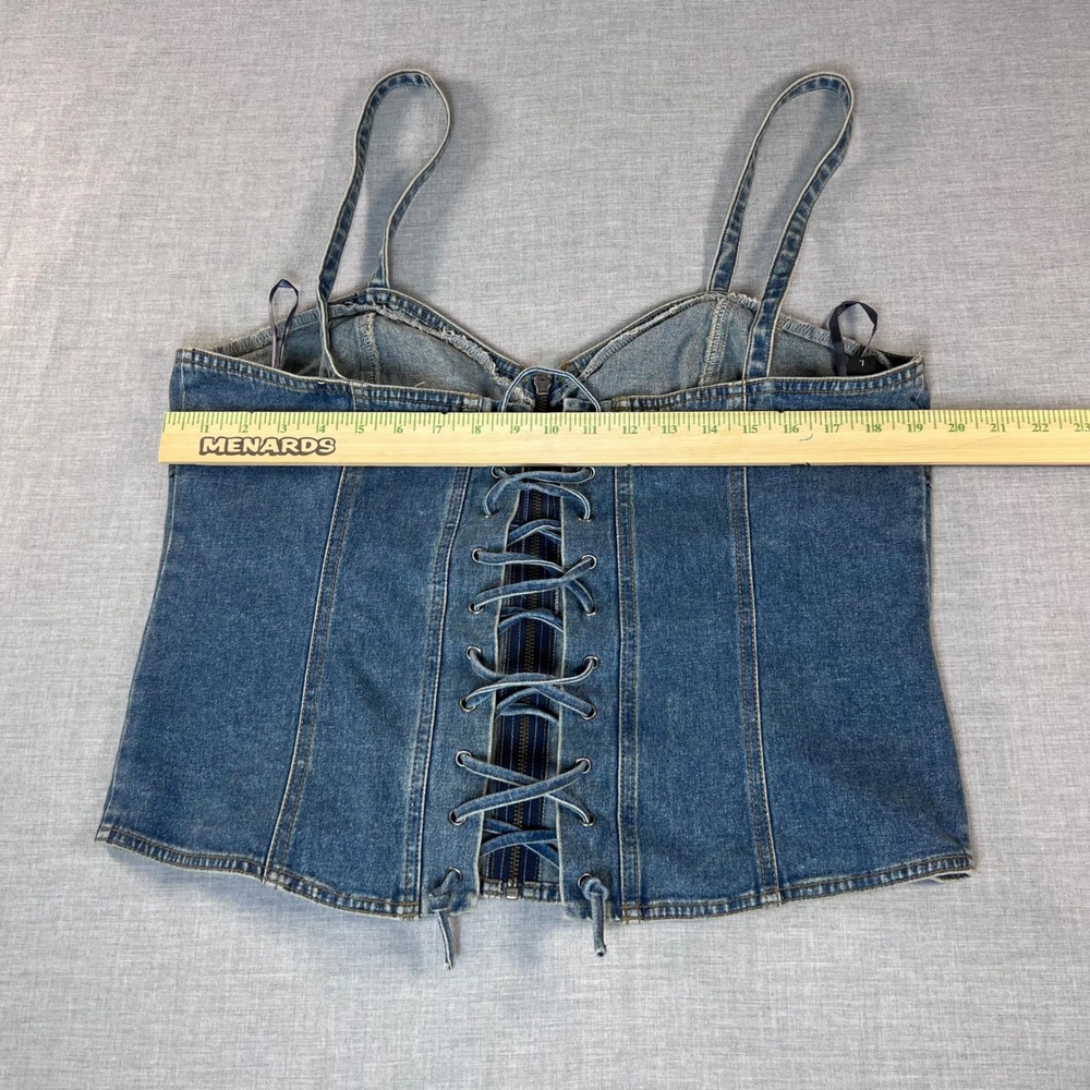 Vintage Y2K Harley Davidson Womens Denim Corset Top Zip Front Lace Up Back Large - Picture 3 of 10